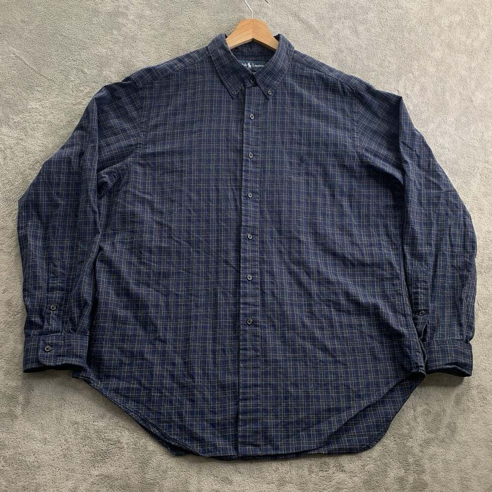 Polo Ralph Lauren Shirt Men’s XL Blue Green Plaid Long Sleeve Button Up Preppy